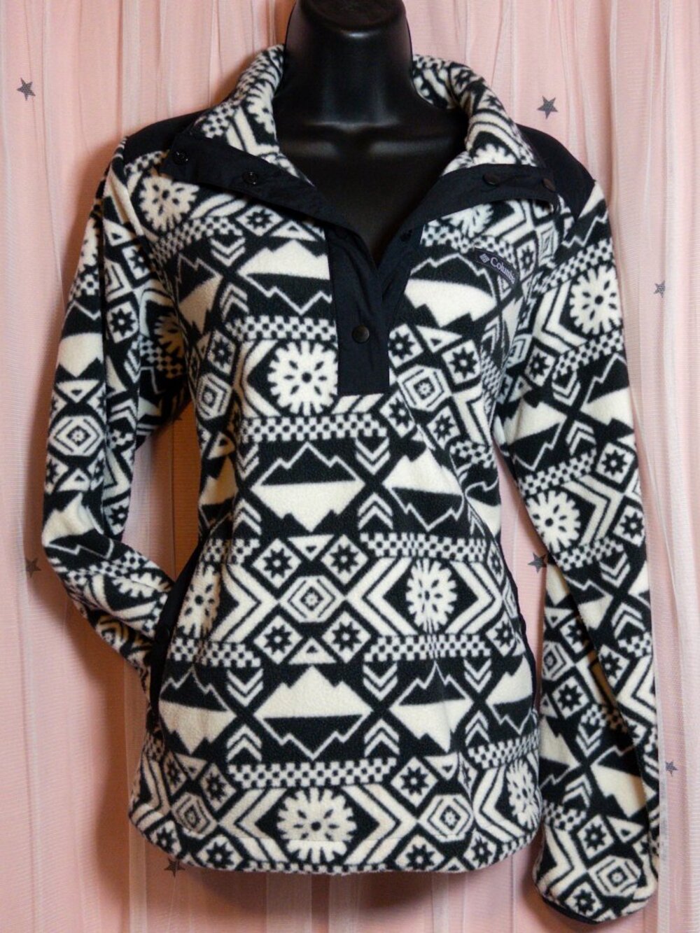 Columbia Aztec Geometric Print Quarter Zip Sherpa Athletic Jacket Size Small